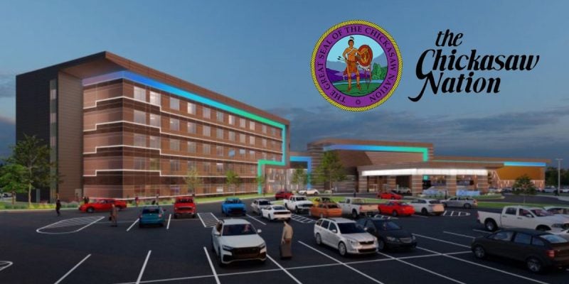 Artist's Rendering Of Lakecrest Hotel And Casino with The Chickasaw Nation logo