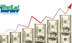 Cash And Red Arrow With Upward Financial Trajectory and Rhode Island Lottery logo