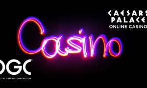 Casino Pink Neon Sign with Caesars Palace Online Casino and DGC logos
