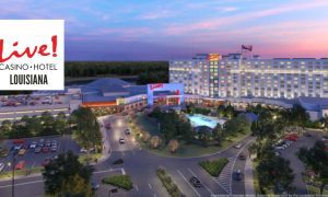 Exterior Of Live! Casino & Hotel Louisiana Rendering with logo