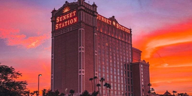 Exterior Of Nevada's Sunset Station Casino At Sunset