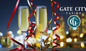 Glasses Of Champaign And Ribbons To Celebrate with Gate City Casino logo