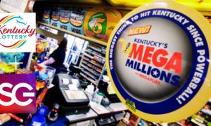 Kentucky Lottery's Mega Millions Store Signage with Scientific Games and Kentucky Lottery logos