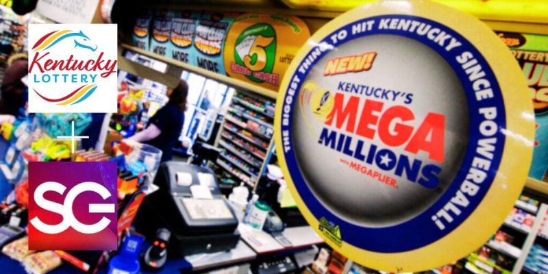 Kentucky Lottery's Mega Millions Store Signage with Scientific Games and Kentucky Lottery logos