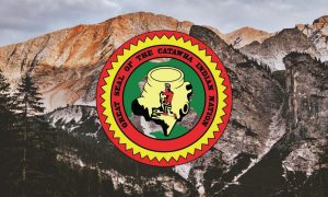 Mountain Range With Trees Landscape and Catawba Nation seal