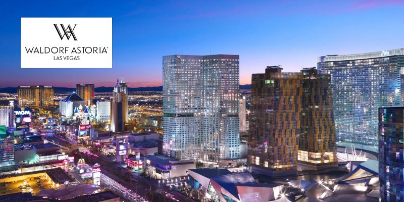 Aerial Street View Of Waldorf Astoria Las Vegas with logo