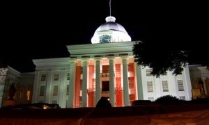 Alabama Capitol Building Lit Up Orange At Night