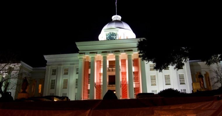 Alabama Capitol Building Lit Up Orange At Night