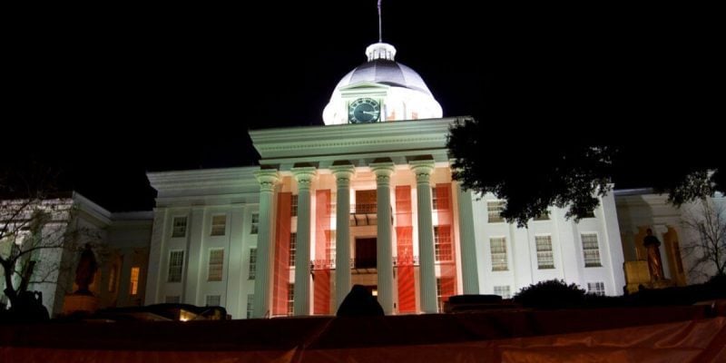 Alabama Capitol Building Lit Up Orange At Night