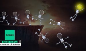 Bright Idea Bulb Rises As Dull Idea Bulbs Fall with Kalshi logo and trade on the outcome of events