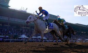 Irad Ortiz Jr. Reacts To Winning 2023 Breeders' Cup Classic Horse Race with Breeders' Cup logo