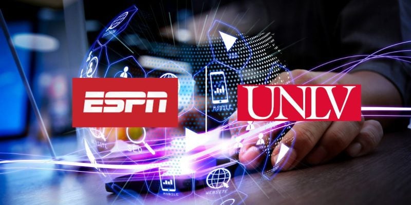 Man On Laptop Media Research Graphic with ESPN and UNLV logos