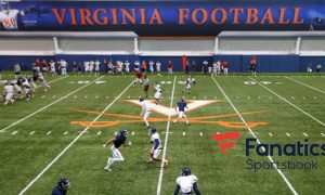 NCAA Virginia Football Team Run A Play with Fanatics Sportsbook logo