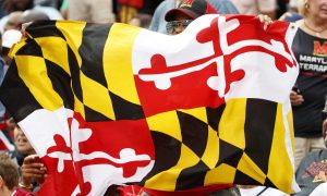 stadium crowd with maryland flag