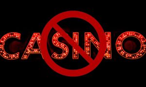 Red Casino Sign With Banned Symbol