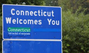 connecticut welcome road sign