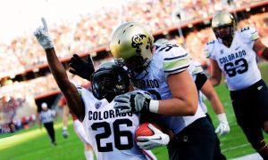 Colorado Running Back Tony Jones Celebrates touchdown at NCAA football game