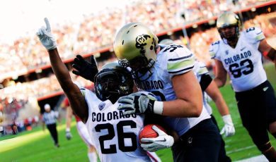 Colorado Running Back Tony Jones Celebrates touchdown at NCAA football game