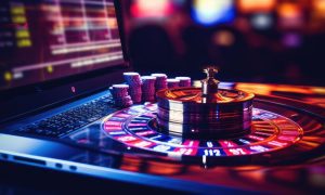 Laptop Roulette Wheel Online Casino Concept