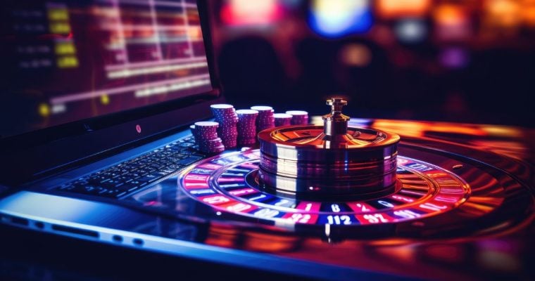 Laptop Roulette Wheel Online Casino Concept