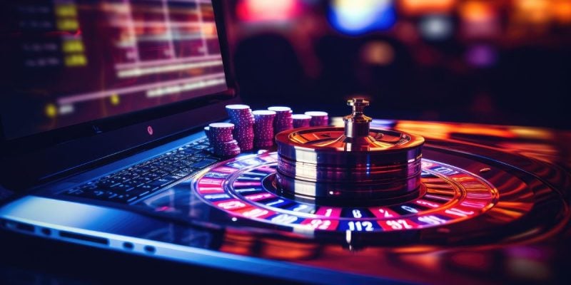 Laptop Roulette Wheel Online Casino Concept