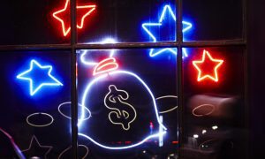Neon Casino Money Bag Stars Sign