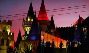 The Sun Sets Along Las Vegas Strip Excalibur Casino