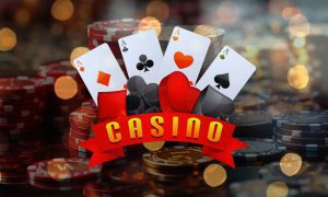 Vintage Casino Illustration Poker Chips Lights