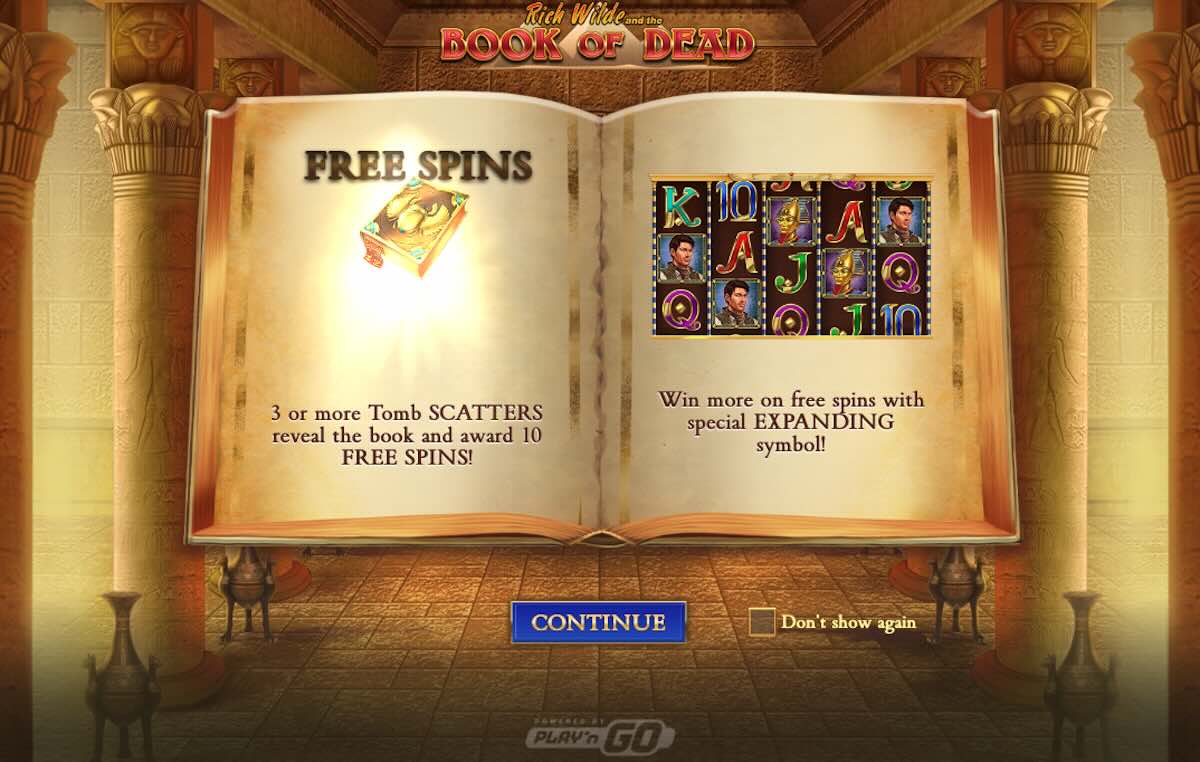 Home screen for Rich Wilde and the Book of Dead slot