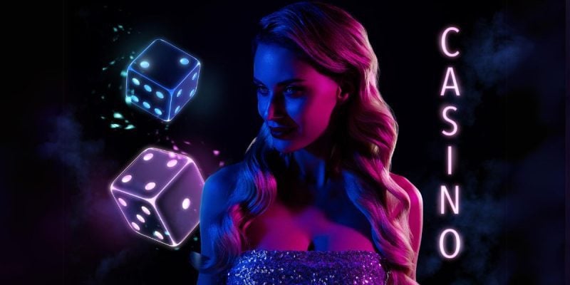 Pretty Woman With Dice Online Casino Concept