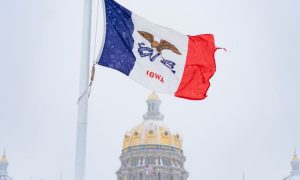 Snow Falls At Iowa State Capitol Building