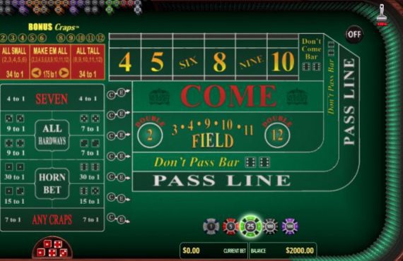 Screenshot of a free online craps game