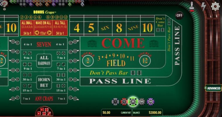 Screenshot of a free online craps game