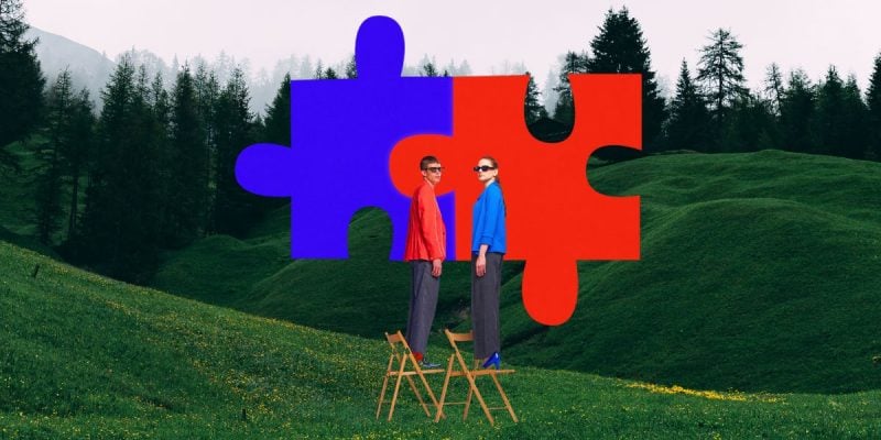 Puzzle Pieces Come Together Merger Concept