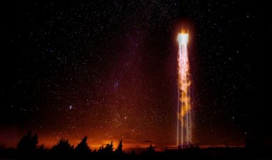 Rocket Launch In Starry Night Sky