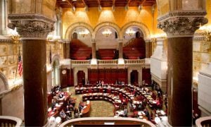 Senators Work In NY Senate Chamber