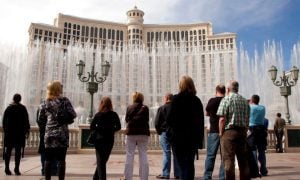 Tourists Stop To Watch Bellagio Fountain Show
