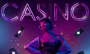 Word Casino Above Young Lady Flying Cards
