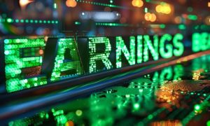 Word Earnings In Green Light Fiancial Concept