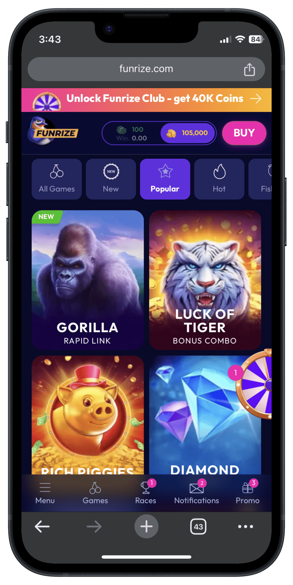 Funrize Promo Code 'USABETS' for 75,000 Free Coins