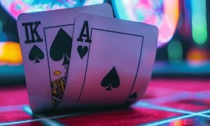King And Ace Playing Cards And Casino Lights