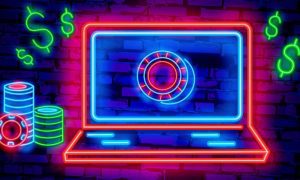 Laptop Neon Sign Online Casino Concept