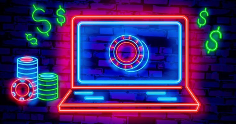Laptop Neon Sign Online Casino Concept