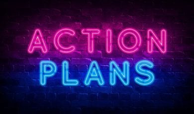 Neon Sign Reads Action Plans