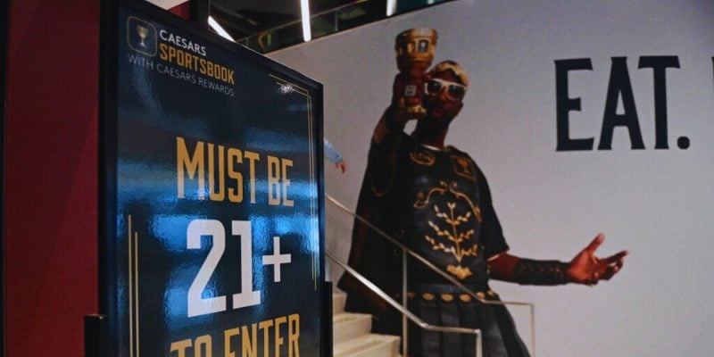 Sign Near Entrance Of Caesars Sportsbook