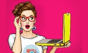 Woman Holding Laptop Pop Art