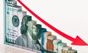 100 Bill As Downtrending Graph With Red Arrow