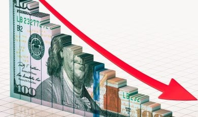 100 Bill As Downtrending Graph With Red Arrow