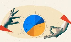 Hands Pull Quarter Out Of Pie Graph