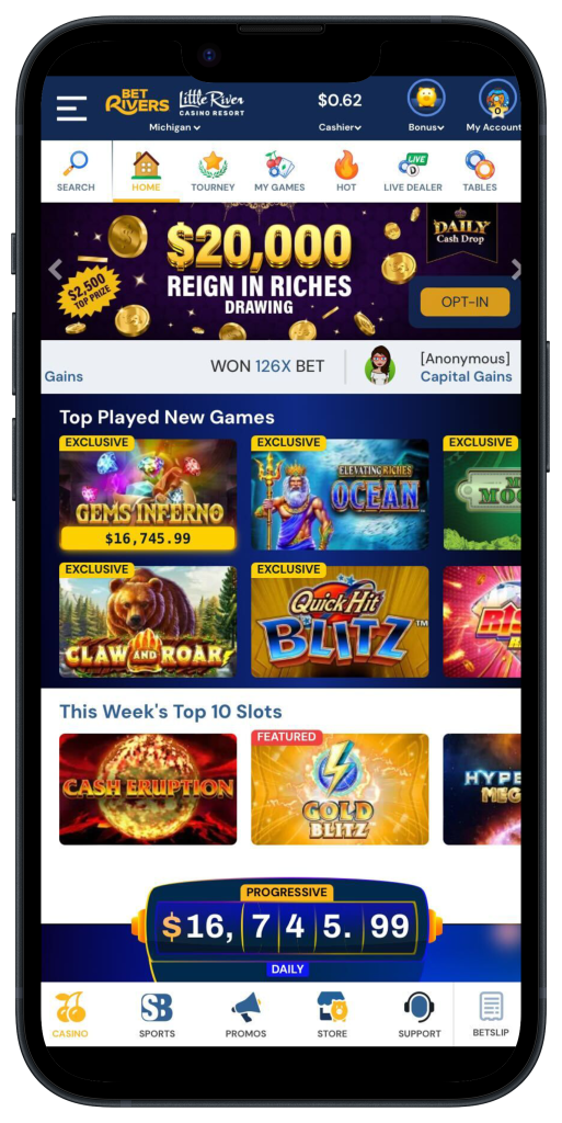 A look at the BetRivers Casino Michigan app.